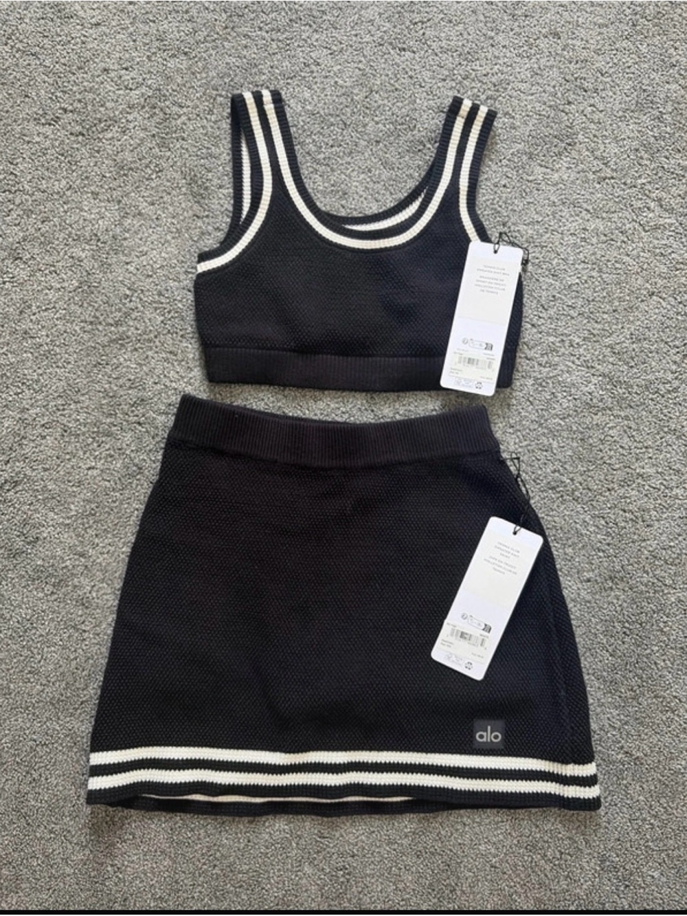 ALO Yoga Black Mini Skirt with White Stripe Hem